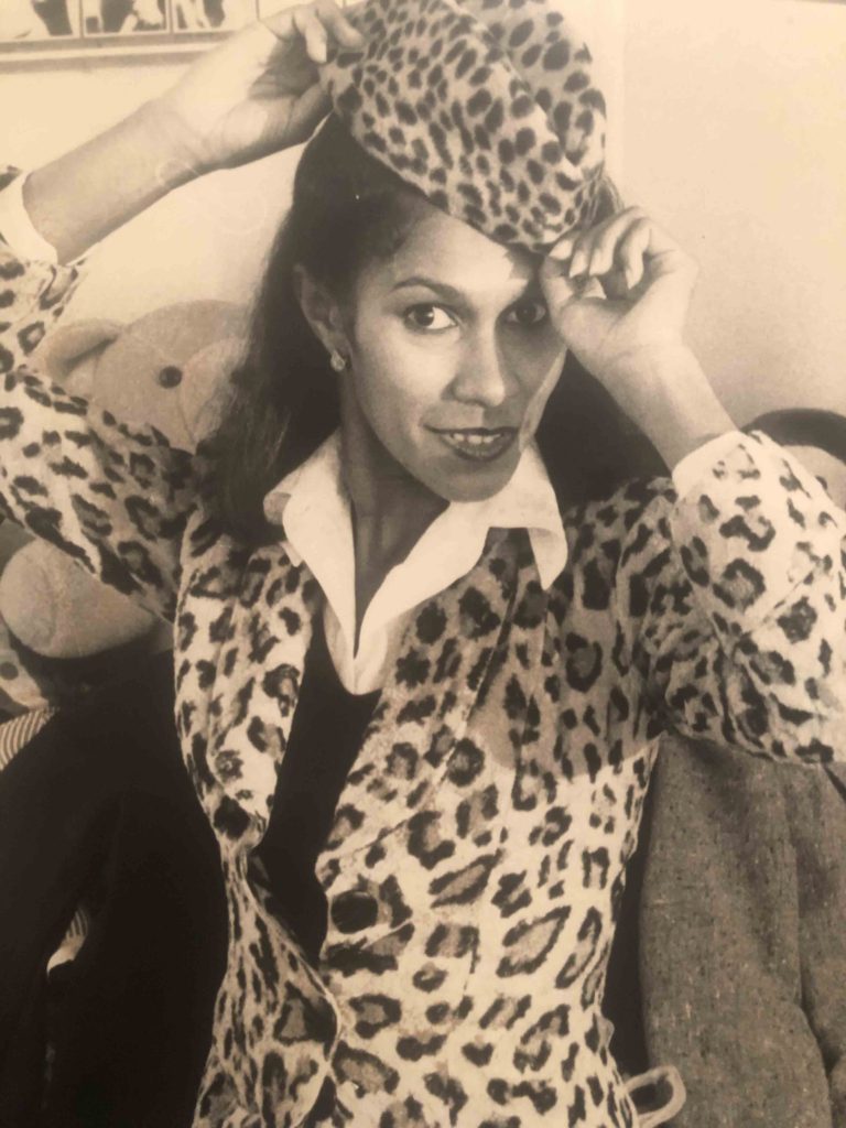 Aboriginal model wearing animal-print fashion during the 1970s