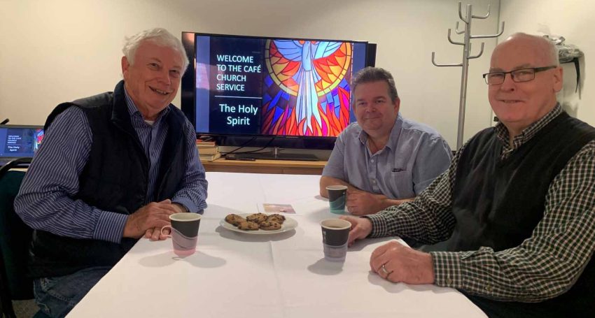 Adrian Gibb with St Thomas' Toowong treasurer David Allen and The Rev'd Tom Sullivan