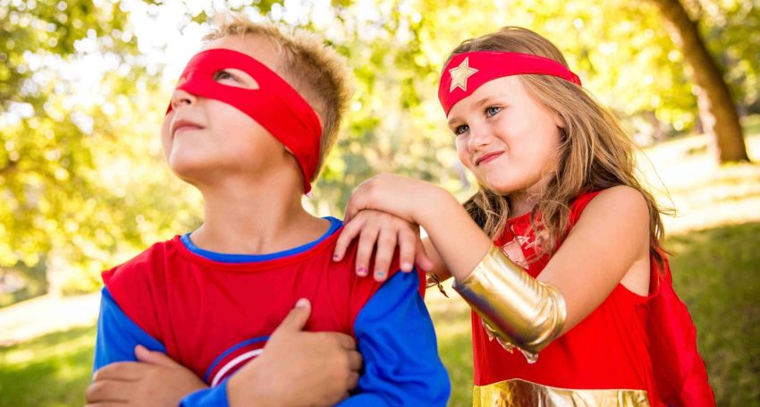 Kids dressed as superheroes
