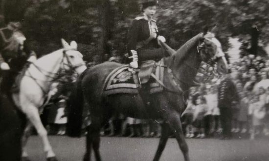 Queen Elizabeth II in 1952 during her first Trooping of the Colour