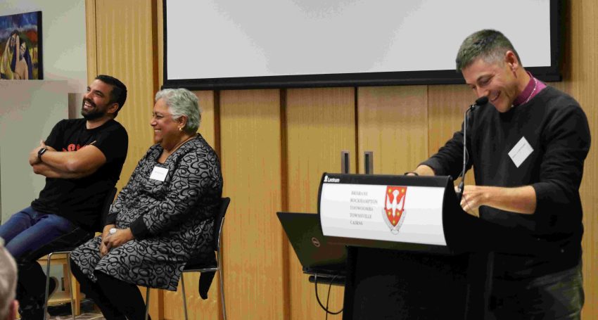 Bishop Jeremy Greaves, pictured with Aunty Prof. Anne Pattel-Gray and Dean Parkin on 24 May 2023