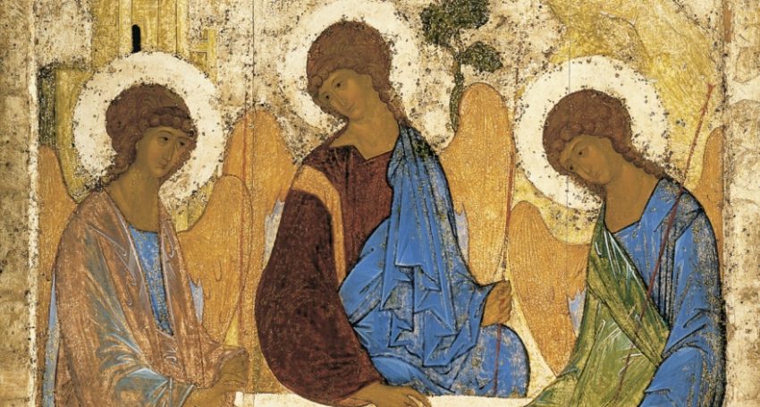 Rublev's famous early 15th century icon showing the three Angels being hosted by Abraham at Mambré (Andrei Rublev, Public domain, via Wikimedia Commons)