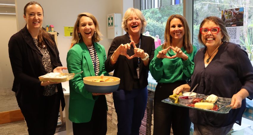 St Andrew's Anglican College support staff and teachers (L-R) Leigh Schwenn, Sarah-Jane Alley, Maggi Gunn, Lauren Stanhope and Barb Lodge at the UNICEF Cook for Ukraine fundraising lunch in May 2023