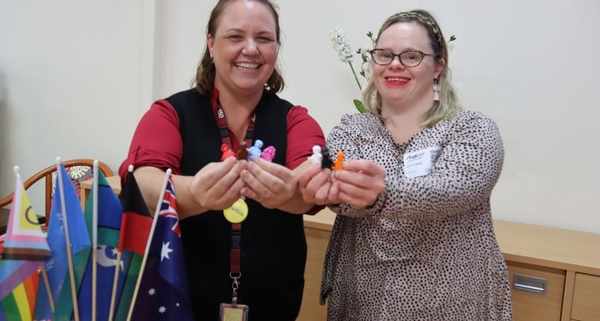 Symes Thorpe Inclusive Employment Coordinator Marllisa Beaver (L) with volunteer Erica Cuskelly (R) at Symes Thorpe