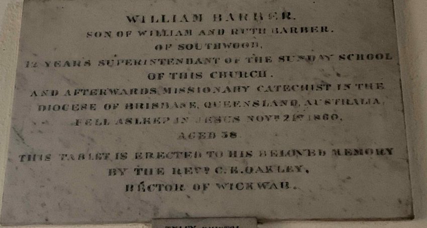 Memorial Stone William Barber in Holy Trinity Church Wickwar Gloucestershire