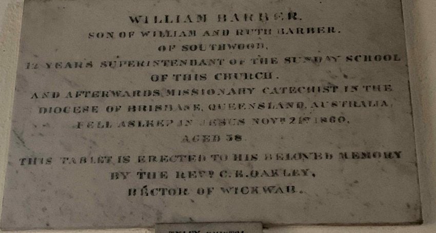 Memorial Stone William Barber in Holy Trinity Church Wickwar Gloucestershire