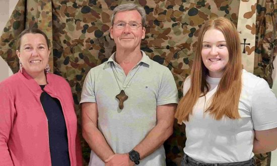ADF chaplain The Ven. Rob Sutherland CSC, with Mrs Fran Tilden and Pastor Rebecca Hopfner, at a Warrior Welcome Home gathering