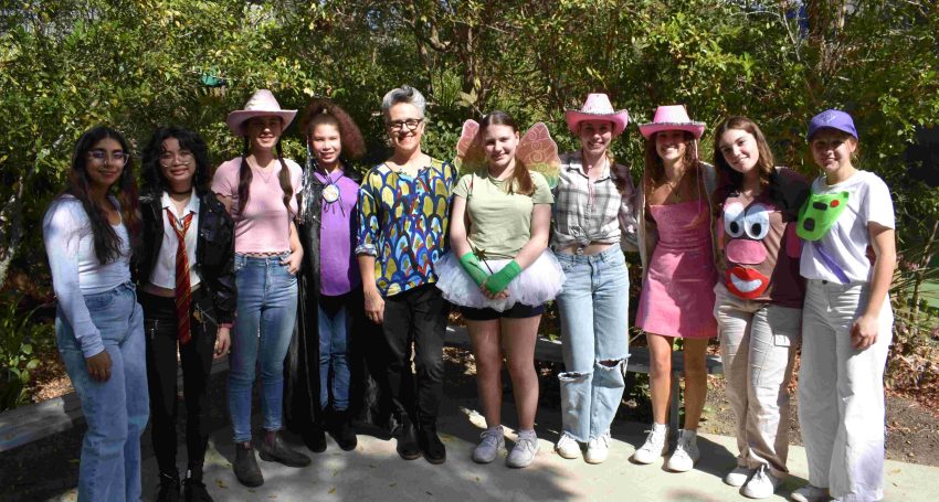 The Springfield Anglican College student authors with award-winning Australian author Sarah Armstrong (Centre) during the college's Book Week celebrations in August 2023
