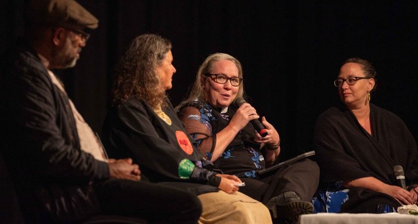 Living Waters: A Short Film Event panellists John Harvey, Robin Clayfield and The Rev’d Deborah Bird, with moderator Lydia Fairhall