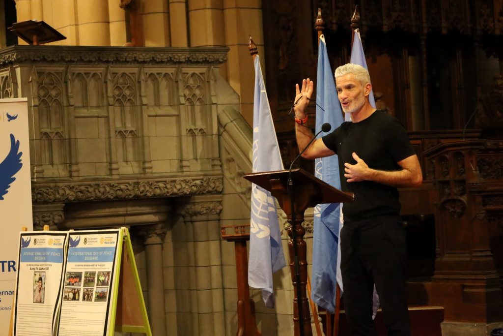 Craig Foster giving the 2023 Brisbane Peace Lecture