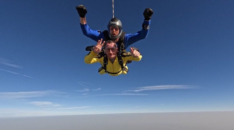 The Rev'd Glyn Lewry with his parachutist, Michael Lovemore