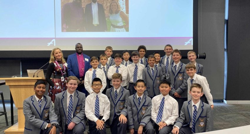 Year 7 Churchie Students with Bishop Daniel Abot and Michelle McDonald