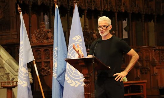 Craig Foster giving a lecture in St John's Cathedral