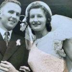 Heather and Warring Geddes on their wedding day at St Andrew’s, Lutwyche in 1951