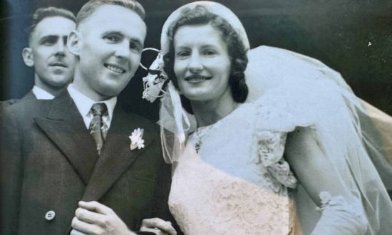 Heather and Warring Geddes on their wedding day at St Andrew’s, Lutwyche in 1951