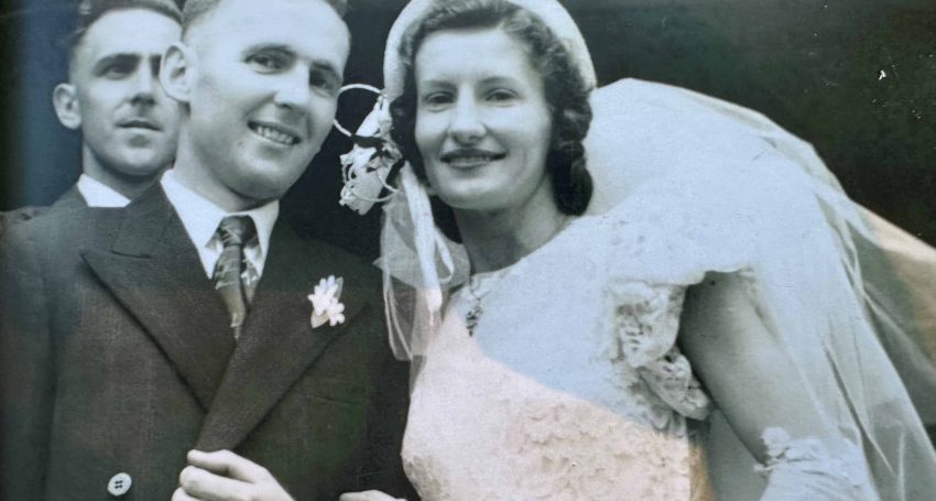 Heather and Warring Geddes on their wedding day at St Andrew’s, Lutwyche in 1951