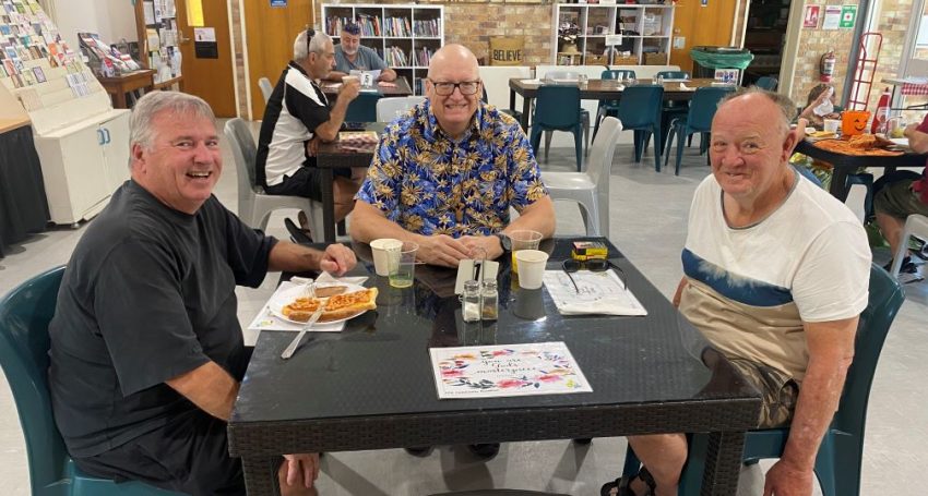 The Rev'd Steve Wockner enjoying breakfast with Alan and his carer, Pete