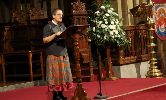 The Rev'd Dr Ann Solari prayed on behalf of the Christian community at the 25 October 2023 vigil for Palestine and Israel in St John's Cathedral