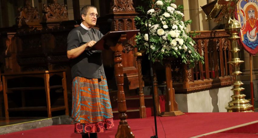 The Rev'd Dr Ann Solari prayed on behalf of the Christian community at the 25 October 2023 vigil for Palestine and Israel in St John's Cathedral