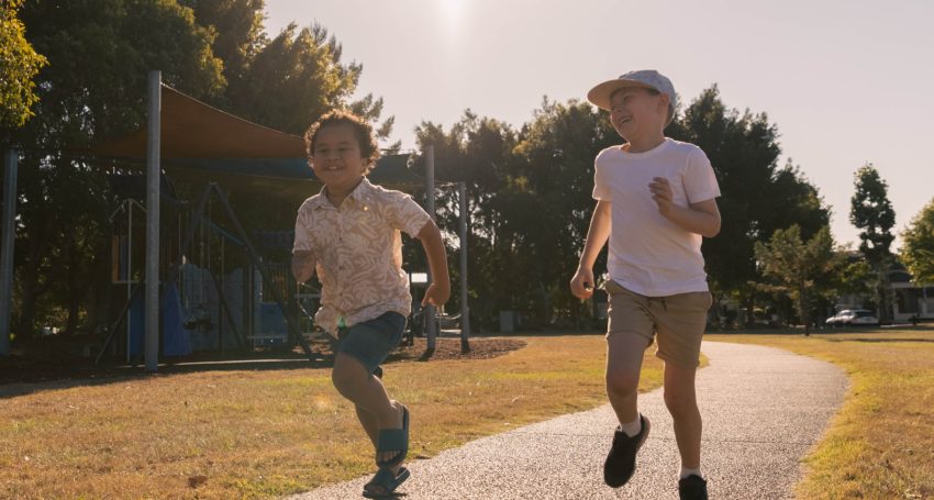 Two boys running