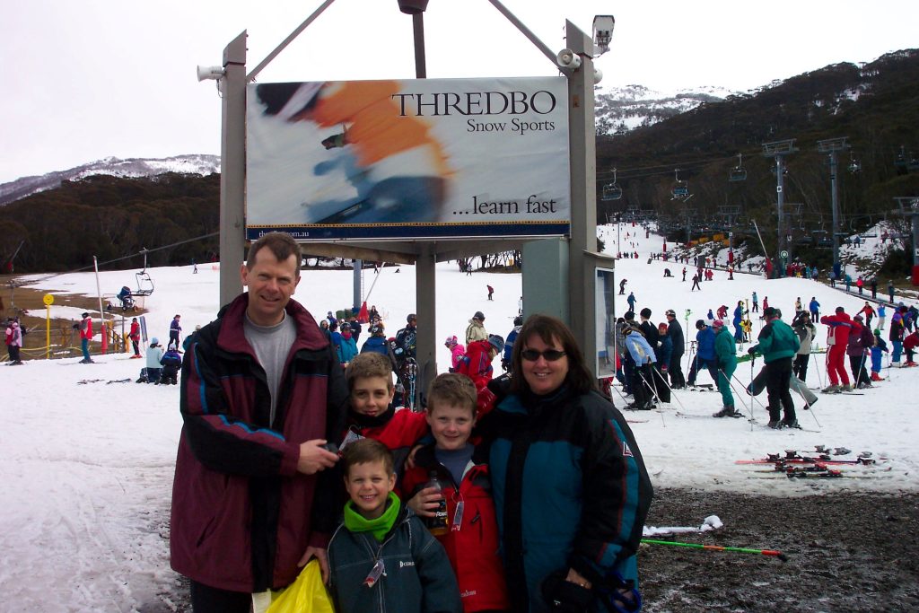 The Fay family – Dom’s parents Judy & Richard and his brothers Ashley and Hudson on a snow trip to Thredbo in the early 2000s