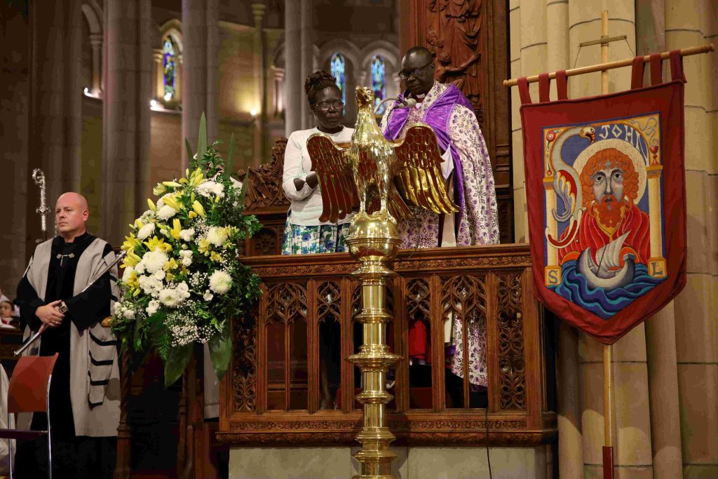 Bishop Daniel Abot and Nyibol Kou reading the intercessory prayers in English and Dinka in the Cathedral