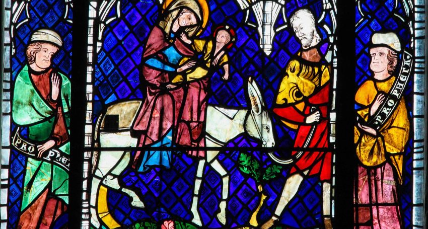 Stained glass window of the flight into Egypt