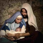 Nativity scree featuring Mary, Joseph and baby Jesus