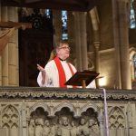 The Ven. Dr Lucy Morris preaching from the Cathedral pulpit