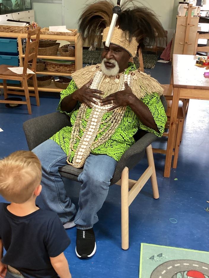 Torres Strait Islander elder in a pre-school 