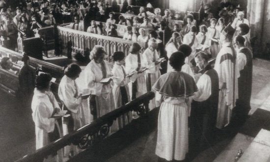 Women and clergy in a church