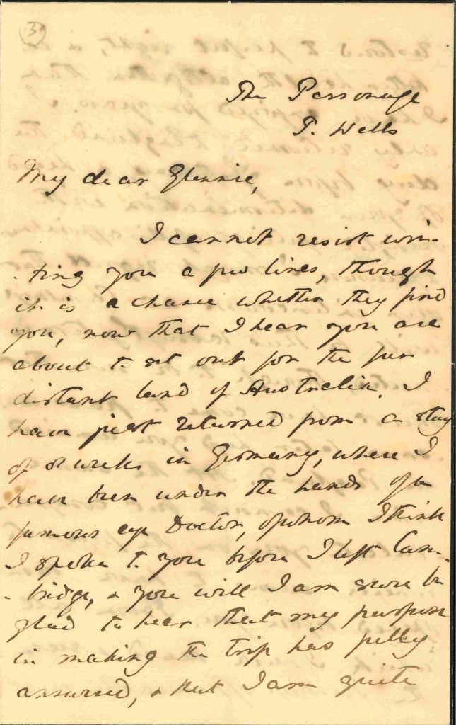 1847 letter to Benjamin Glennie 