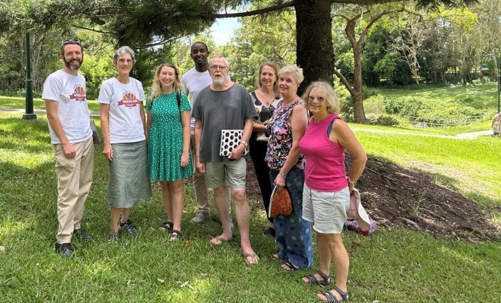 Group of diverse people in a park on a sunny day