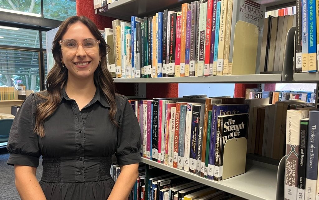 Woman in a library 