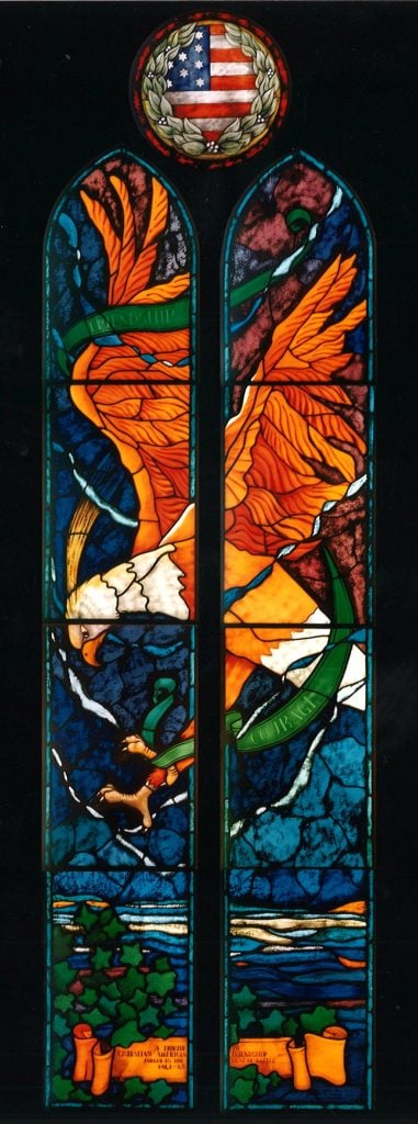 One of the Australian-American War Memorial windows within St John's Cathedral