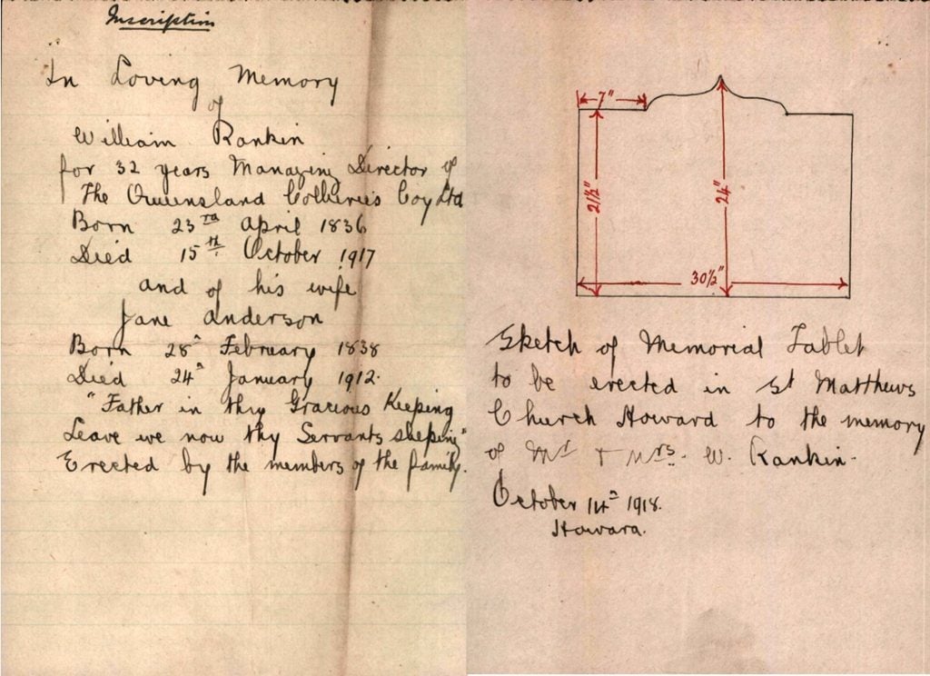Extract from Diocesan Registry Correspondence regarding Memorial Tablet at St Matthew's Church, Howard 14 October 1918