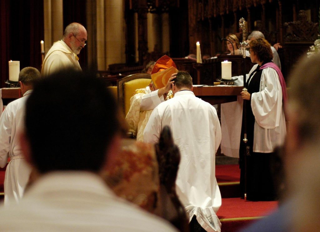 The Rev'd Cameron Freese being deaconed by Archbishop Phillip Aspinall at St John's Cathedral in 2007