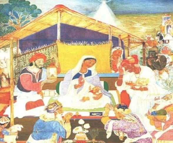 Painting of shepherds adoring the baby Jesus 