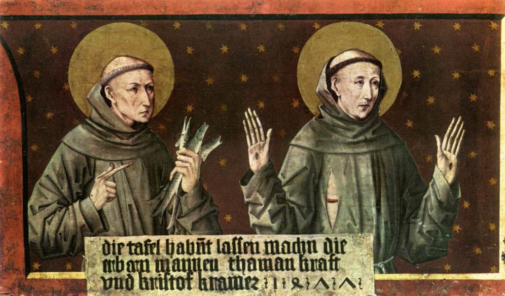 A painting depicting St Anthony of Padua and St Francis of Assisi