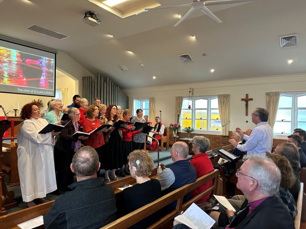 Choir singing in a church