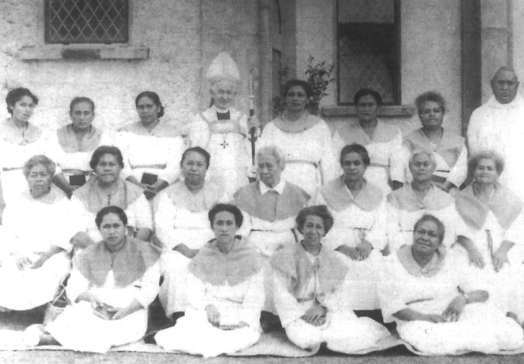 Parishioners and a bishop outside a Tongan church in 1959